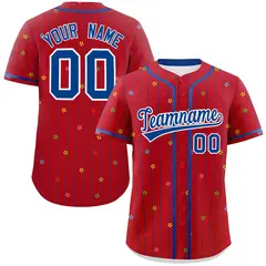 Red Royal Stripe Star Pattern Authentic Baseball Jersey 1