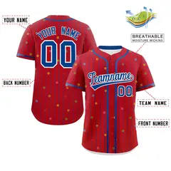 Red Royal Stripe Star Pattern Authentic Baseball Jersey 2