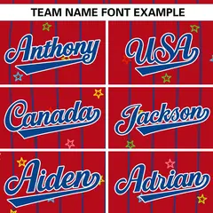 Red Royal Stripe Star Pattern Authentic Baseball Jersey 3