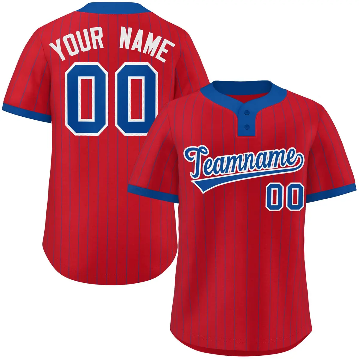 Red Royal Stripe Two-Button Softball Jersey