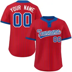 Red Royal Stripe Two-Button Softball Jersey 1