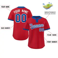 Red Royal Stripe Two-Button Softball Jersey 2