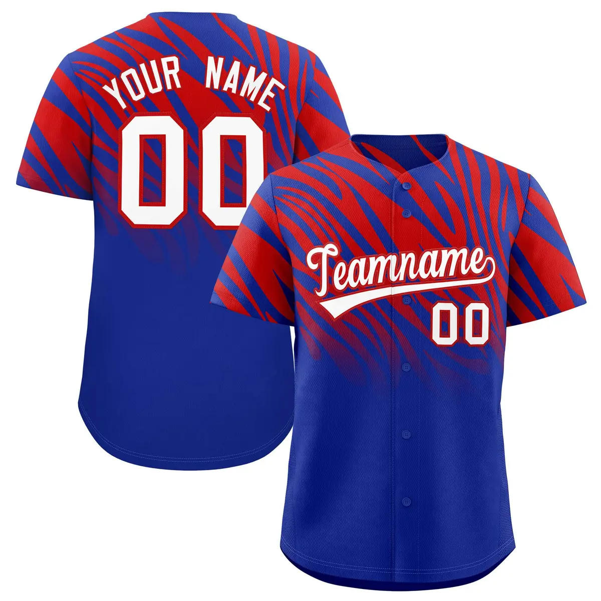 Red Royal Tiger Stripe Gradient Animal Print Baseball Jersey