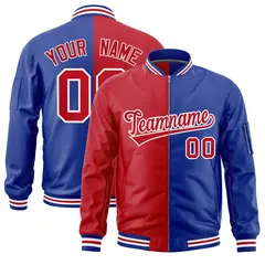 Red Royal Two Tone Full-Zip Varsity Letterman Bomber Jacket 1