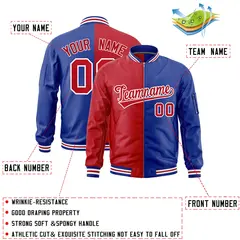 Red Royal Two Tone Full-Zip Varsity Letterman Bomber Jacket 2