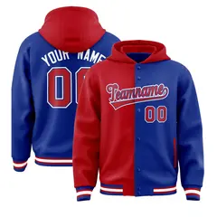 Red Royal Two Tone Split Full-Snap Varsity Letterman Hoodie Jacket 1