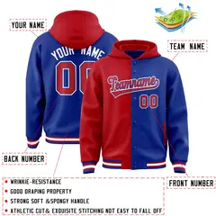 Red Royal Two Tone Split Full-Snap Varsity Letterman Hoodie Jacket 4