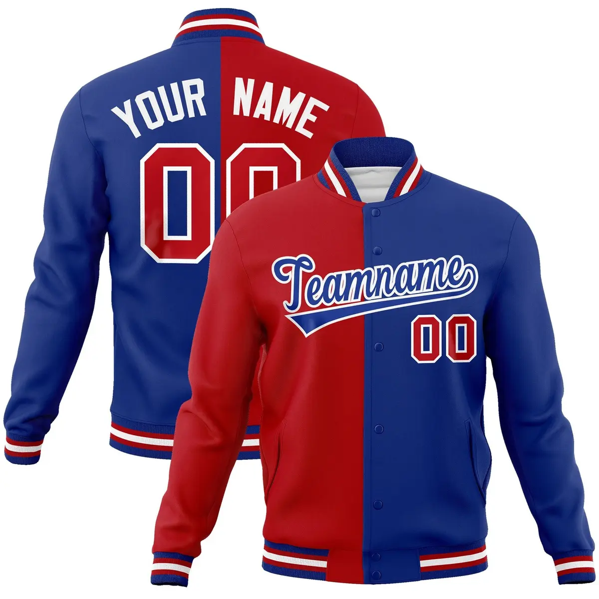 Red Royal Two Tone Split Varsity Full-Snap Letterman Jacket