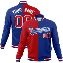 Red Royal Two Tone Split Varsity Full-Snap Letterman Jacket