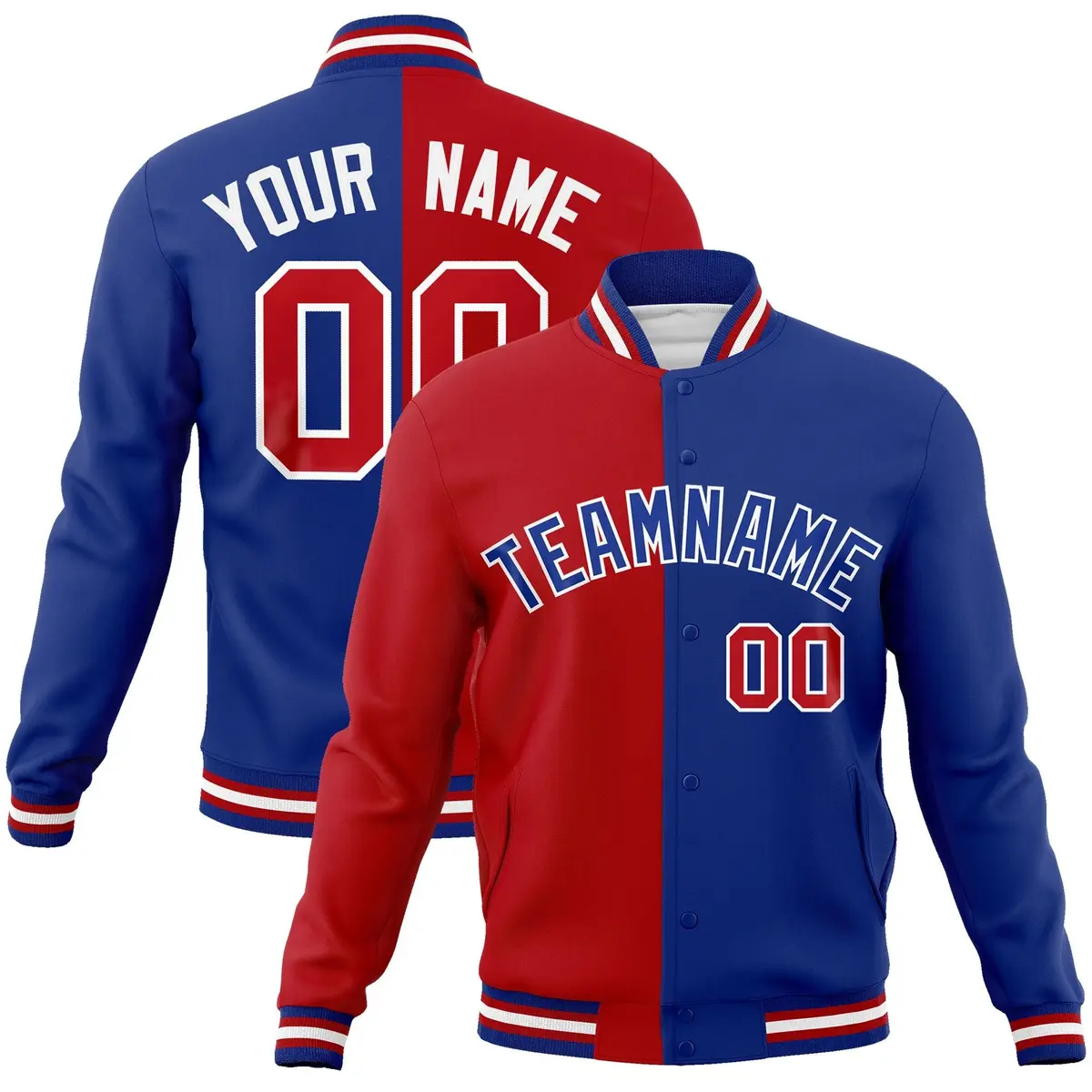 Red Royal Two Tone Split Varsity Full-Snap Letterman Jacket