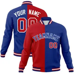 Red Royal Two Tone Split Varsity Full-Snap Letterman Jacket