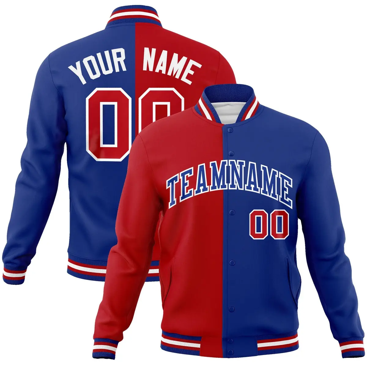 Red Royal Two Tone Split Varsity Full-Snap Letterman Jacket