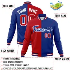 Red Royal Two Tone Split Varsity Full-Snap Letterman Jacket 4