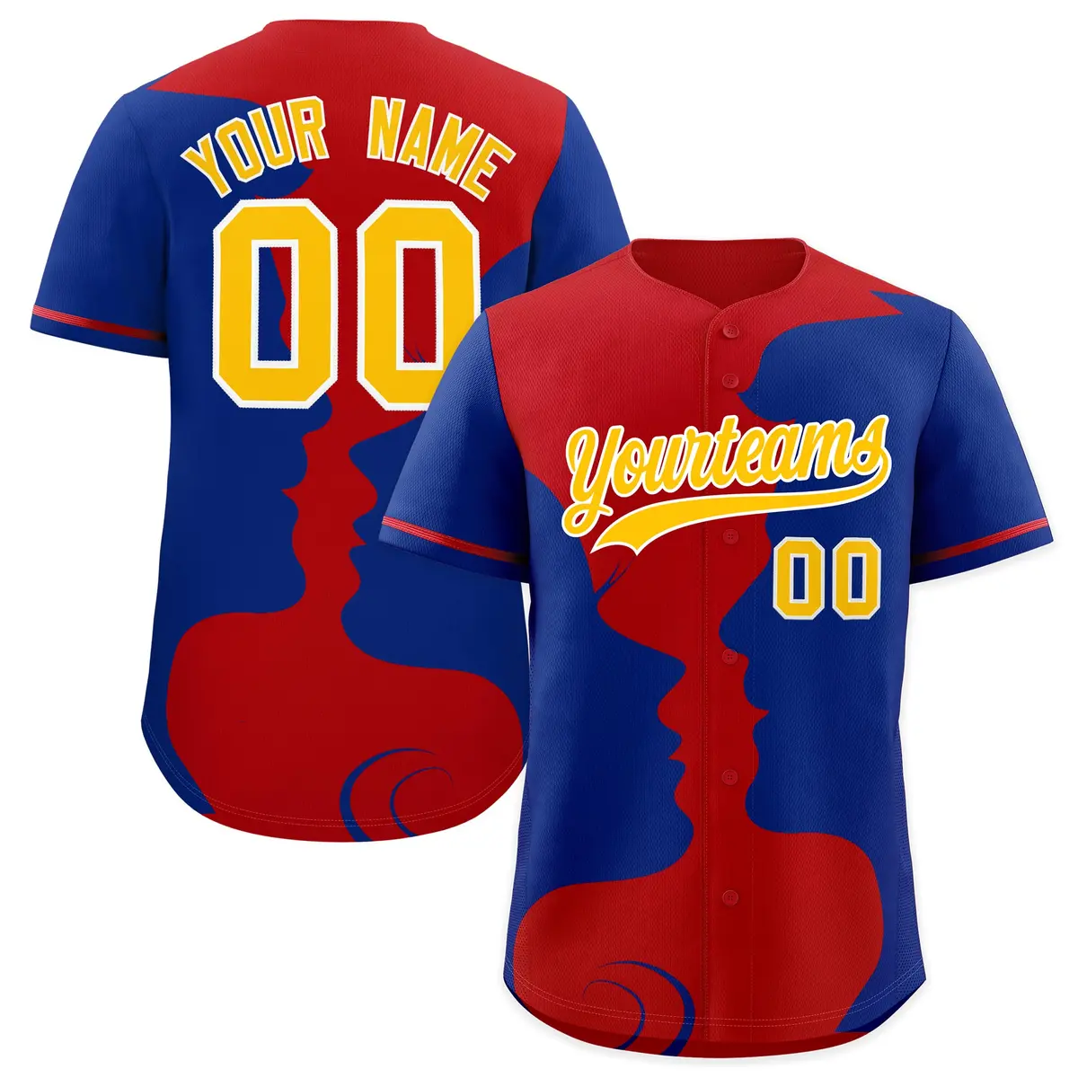 Red Royal Valentine's Day Couple Silhouettes Baseball Jersey