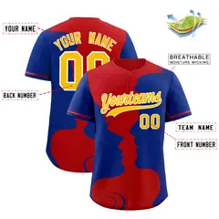 Red Royal Valentine's Day Couple Silhouettes Baseball Jersey 3