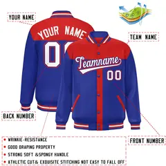 Red Royal Varsity Baseball Color Block Bomber Jacket 2