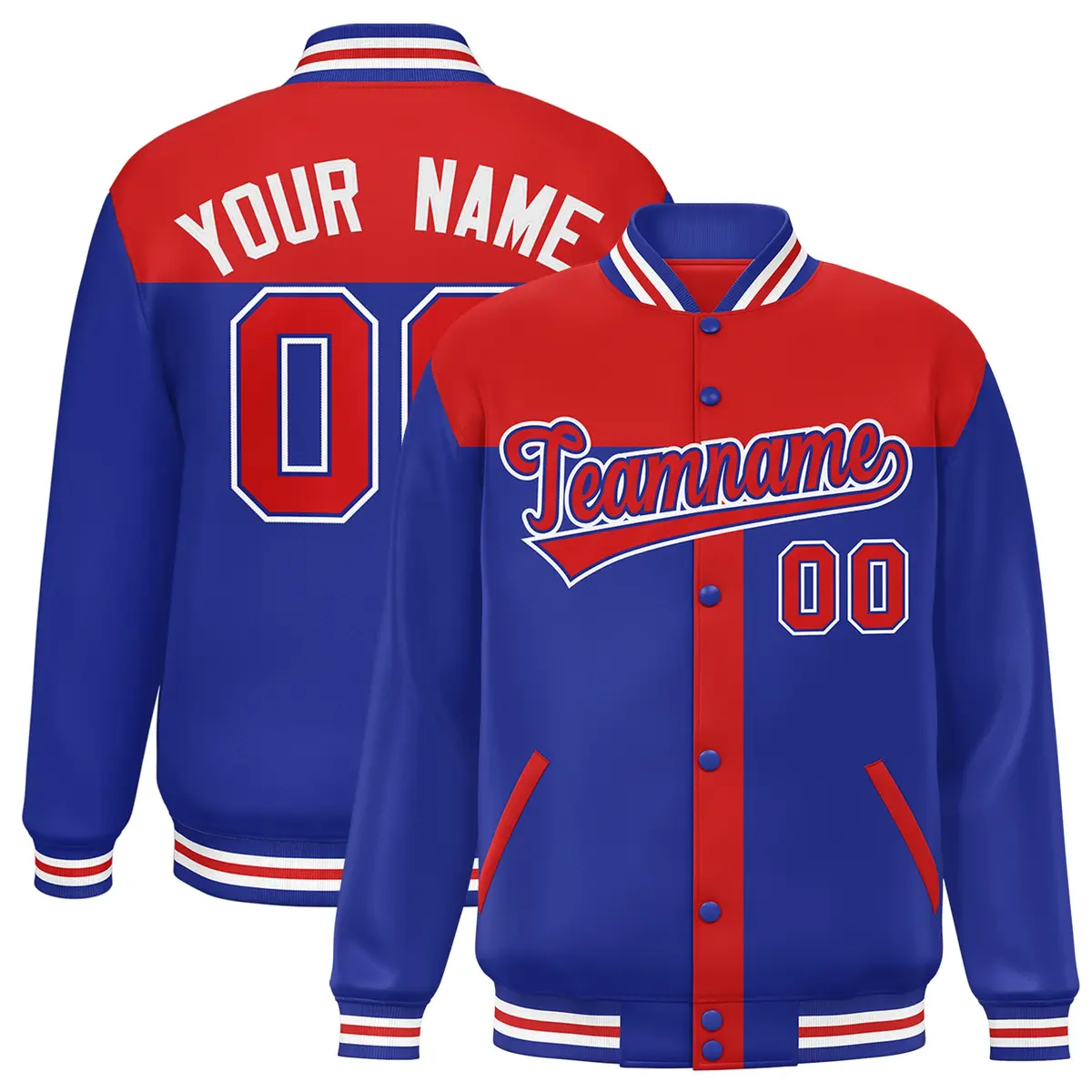 Red Royal Varsity Baseball Color Block Bomber Jacket