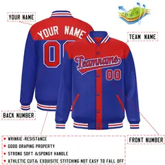 Red Royal Varsity Baseball Color Block Bomber Jacket 2