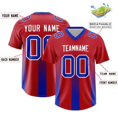 Red Royal Vertical Stripe Gradient Team Football Jersey 2