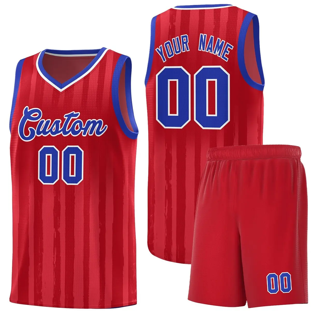 Red Royal Vertical Stripe Team Basketball Jersey