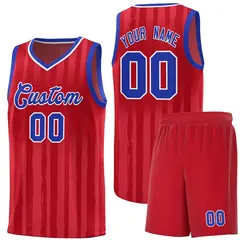 Red Royal Vertical Stripe Team Basketball Jersey 1