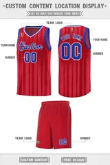 Red Royal Vertical Stripe Team Basketball Jersey 2
