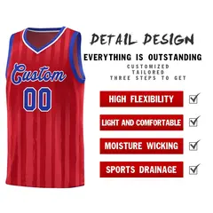 Red Royal Vertical Stripe Team Basketball Jersey 4