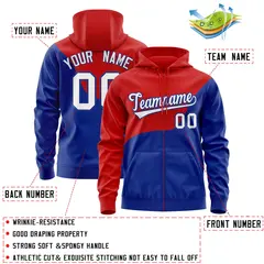 Red Royal Wave Color Block Varsity Full-Zip Letterman Hoodie 4