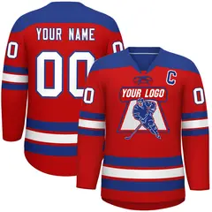 Red Royal White Classic Lace-Up Neck Hockey Jersey
