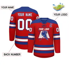 Red Royal White Classic Lace-Up Neck Hockey Jersey 2