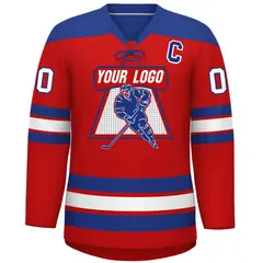Red Royal White Classic Lace-Up Neck Hockey Jersey 3