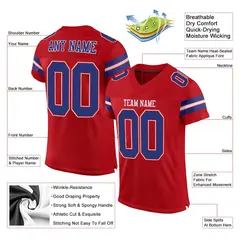 Red Royal-White Classic Mesh Authentic Football Jersey 2
