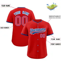 Red Royal White Classic Lightweight Baseball Jersey 2
