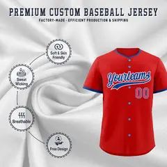 Red Royal White Classic Lightweight Baseball Jersey 3