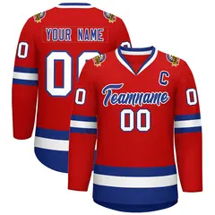 Red Royal-White Classic Style Hockey Jersey
