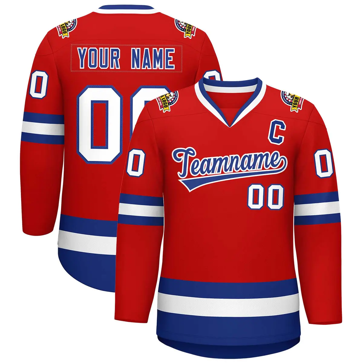 Red Royal-White Classic Style Hockey Jersey
