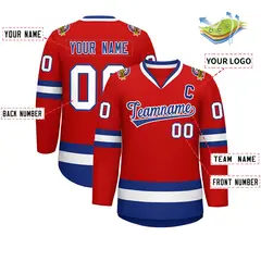 Red Royal-White Classic Style Hockey Jersey 2