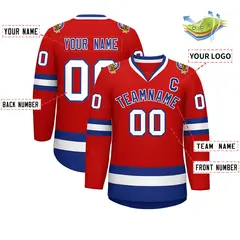 Red Royal-White Classic Style Hockey Jersey 2