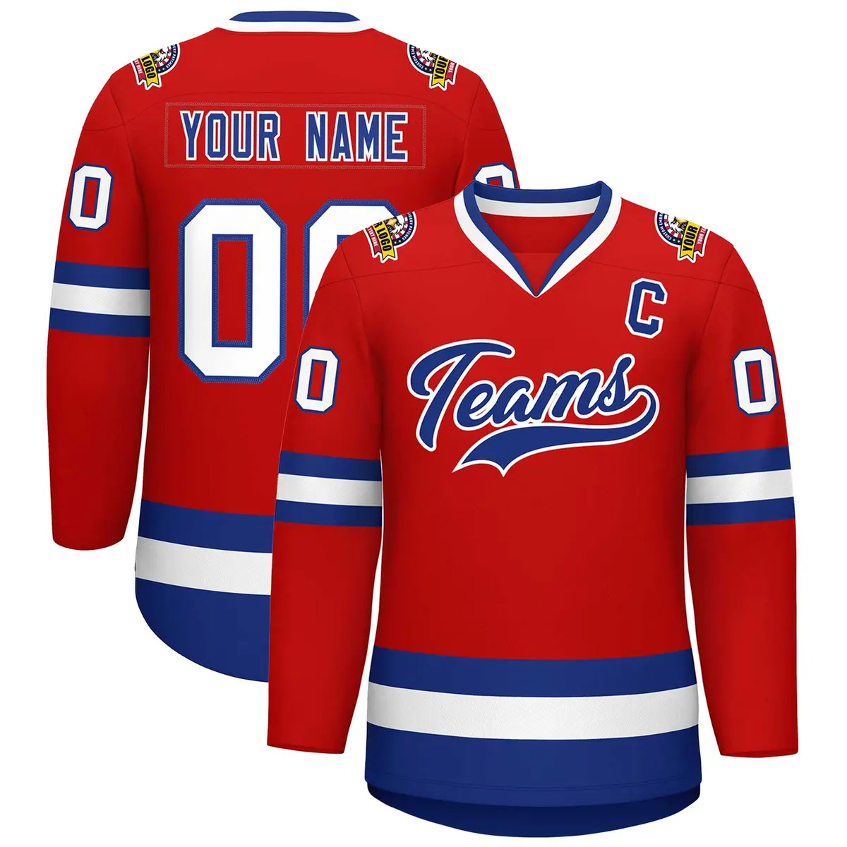 Red Royal-White Classic Style Hockey Jersey