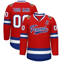 Red Royal-White Classic Style Hockey Jersey 1
