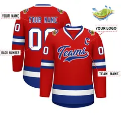 Red Royal-White Classic Style Hockey Jersey 2