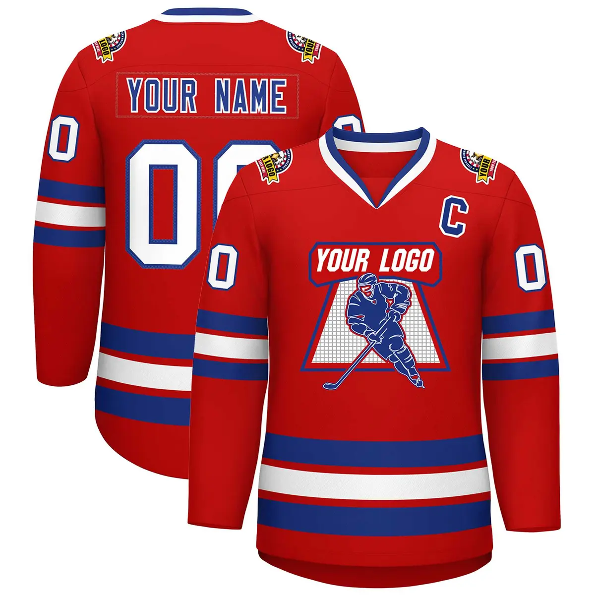 Red Royal-White Classic Style Hockey Jersey