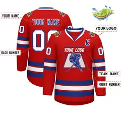 Red Royal-White Classic Style Hockey Jersey 2