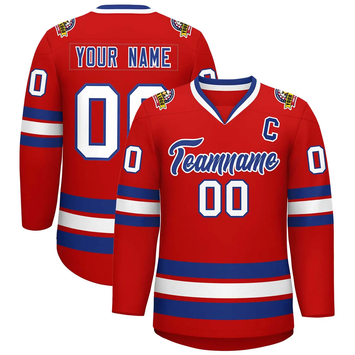 Red Royal-White Classic Style Hockey Jersey