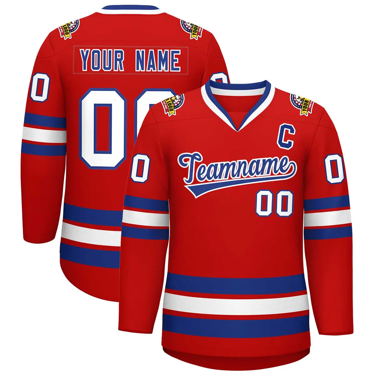 Red Royal-White Classic Style Hockey Jersey