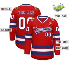 Red Royal-White Classic Style Hockey Jersey 2