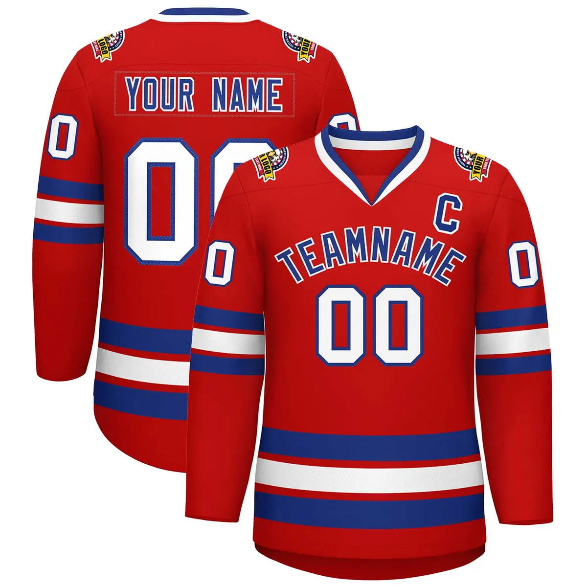 Red Royal-White Classic Style Hockey Jersey