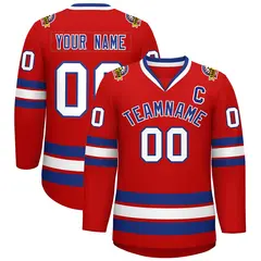 Red Royal-White Classic Style Hockey Jersey