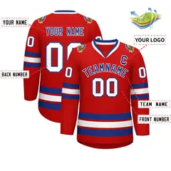 Red Royal-White Classic Style Hockey Jersey 2