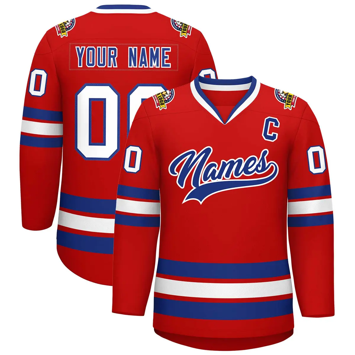 Red Royal-White Classic Style Hockey Jersey